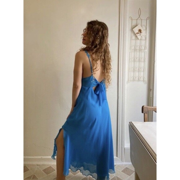 Y2k Vtg Deadstock Whimsical Delicates Ocean Blue Cowl Neck Slip Dress Sz M Fairy - Picture 2 of 15
